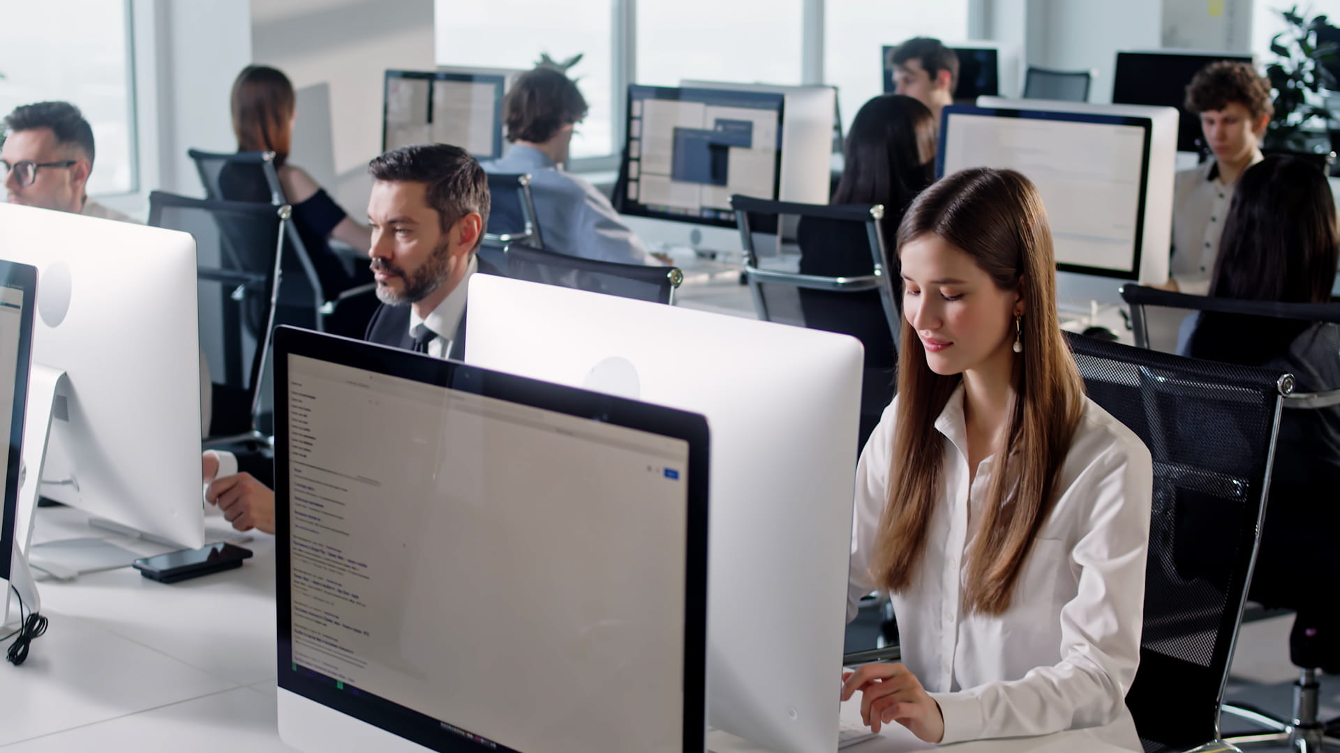 People working in an office space